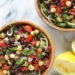 This Mediterranean Bean Salad is so light and fresh, made with lemon juice, mint and parsley. This can be served as a side dish, perfect for potlucks or to make it a main for lunch serve it over spiralized cucumbers.