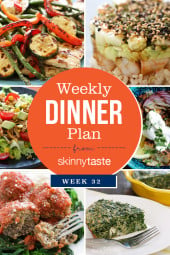 A healthy week of dinners planned in the Skinnytaste Meal Planner. Week 32