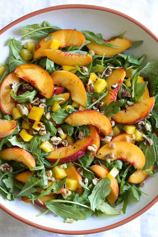 Peaches are so ripe and juicy right now, the perfect time to make this easy, delicious salad you can whip up in minutes!