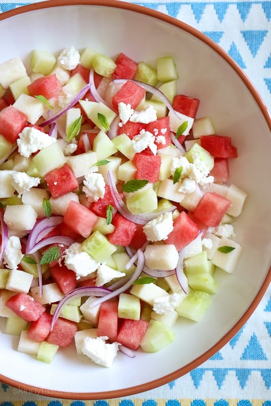 This Watermelon, Jicama and Cucumber Salad is light and refreshing for a hot summer day. A great side for just about anything you put on the grill!