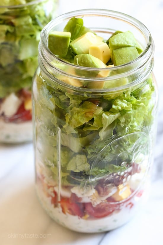 Cobb Salad in a Jar with Buttermilk Ranch is the perfect lunch recipe to make ahead and eat when you're on the go!