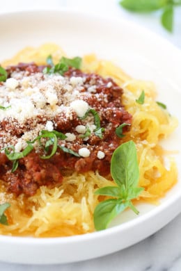 Make meat sauce AND Spaghetti Squash at the same time with this delicious one-pot meal ready in under thirty minutes (if using a pressure cooker)!