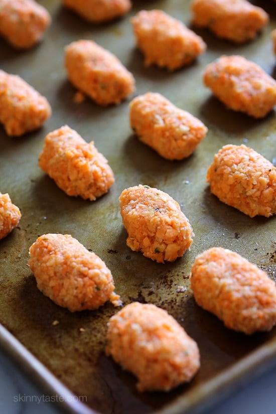 A healthier alternative to tater tots, and a great way to sneak orange-colored vegetables into your kids meals which are high in vitamin C and beta-carotene. 