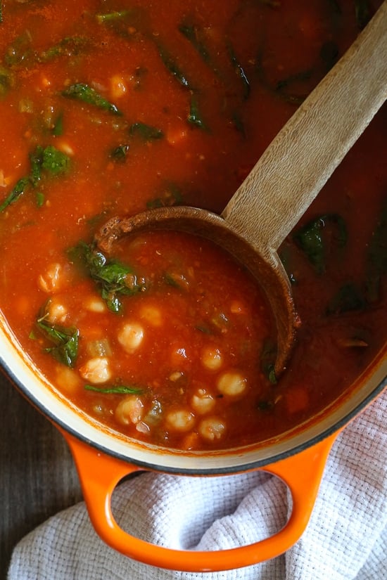 This Chickpea Tomato Soup is an easy, hearty soup, loaded with chickpeas and vegetables in every bite. Stove, slow cooker and Instant Pot directions provided.