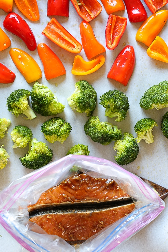 This easy, delicious teriyaki salmon meal is SO good, made all on one sheet pan and ready in 20 minutes!