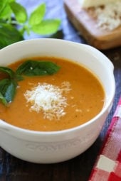 This is the soup I crave on nights I want soup with a sandwich (great with grilled cheese or garlic bread!). It's super easy and can be made anytime of the year because it uses canned tomatoes.