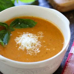 This is the soup I crave on nights I want soup with a sandwich (great with grilled cheese or garlic bread!). It's super easy and can be made anytime of the year because it uses canned tomatoes.