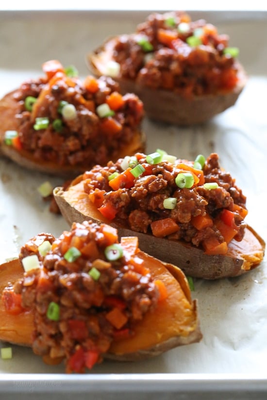 Swapping bread for baked sweet potatoes makes eating a Sloppy Joe so much healthier! This savory-sweet dish is gluten-free, dairy-free, whole30 and Paleo.