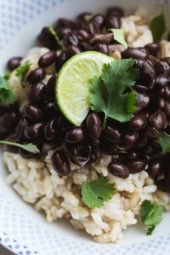 These simple and tasty black beans, flavored with bacon, onion, garlic, poblano and lots of spices, have smoky yet mild taste that pair well with lots of dishes.