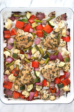 am I the only one obsessed with sheet-pan dinners? I mean, what’s easier than tossing everything with balsamic and herbs and throwing it in the oven for 20 minutes!