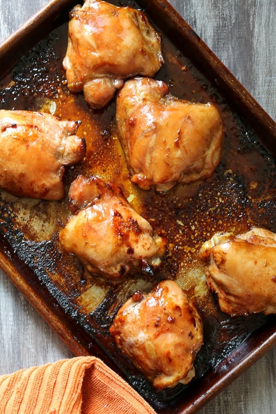 Sweet and spicy, these juicy skinless tamarind-glazed chicken thighs are easy to make and are perfect served with crisp lettuce on the side. 