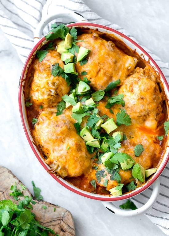 These low-carb Enchilada Chicken Roll-Ups give you authentic enchilada flavor without all the work, calories or fat. And you won’t even miss the tortillas!