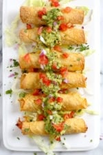 Baked Shrimp Taquitos are so much lighter and healthier than frying, and they come out perfect and crisp! The shrimp filling is SO good you'll be tempted to eat it before you roll them up. I plan on making the filling again to use for shrimp tacos this week!