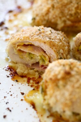 This Cubano Chicken Roll Up idea came to me after having a serious pickle craving! I wanted to make a hot dish utilizing dill pickles in some way and decided to stuff a chicken breast with everything you'd normally find in a Cuban Sandwich – pickles, mustard, Swiss, and ham. But I took it a step further and brined the cutlets overnight in pickle juice for extra flavor, the results were outstanding!!!