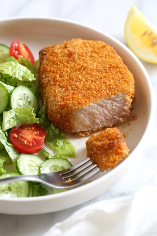 These Crispy Boneless Breaded Pork Chops come out moist on the inside and crispy on the outside! Made in the air fryer so they take just 12 minutes to cook.