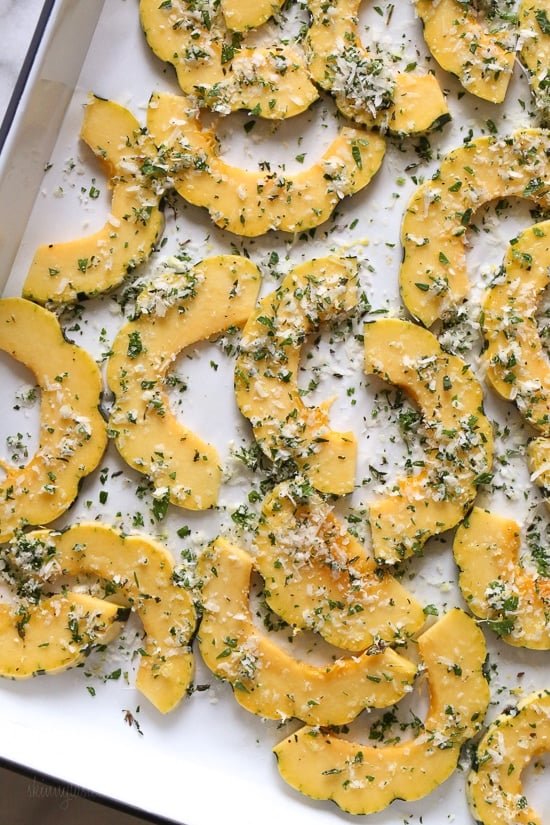 Roasted Delicata squash topped with a Parmesan-herb crust.