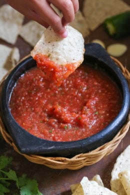 Get the chips ready for this quick and easy No-Cook Salsa recipe! In less than five minutes, you will have a delicious, healthy appetizer or snack everyone will love. It's bright, fresh and takes under 5 minutes!