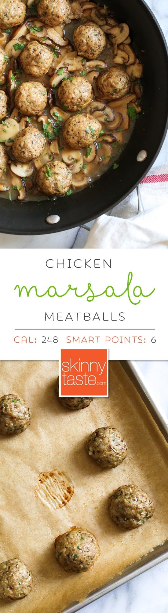 These Chicken Marsala Meatballs are a fun twist in the classic dish! Great served over butternut squash or egg noodles. #chickenmarsala #chickenmeatballs #weightwatchermeatballs #weightwatcherrecipes #recipe #chickenmarsalameatballs #glutenfree #kidfriendlydinner #easychickenrecipe