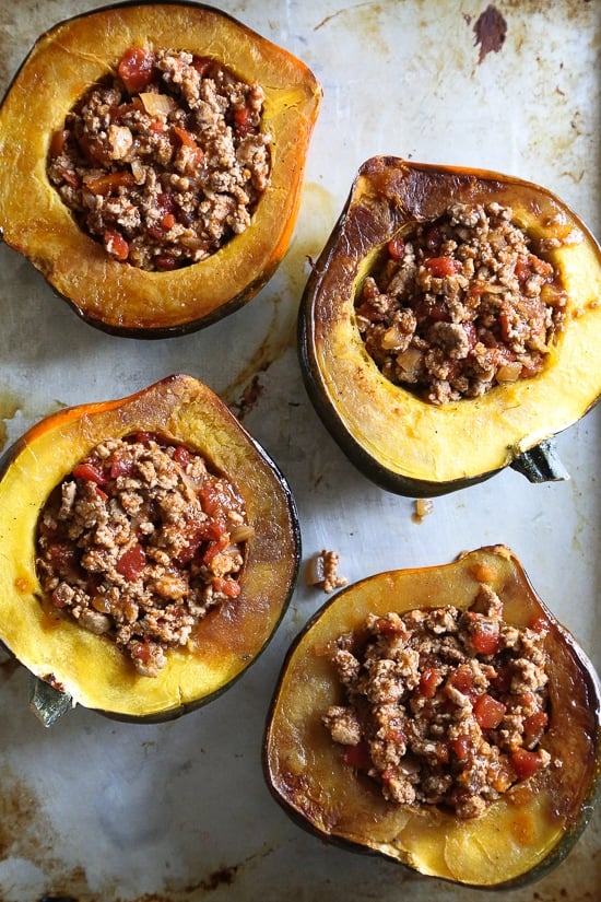 What happens when you stuff an acorn squash with turkey chili? You have an edible bowl that's not just good for you, it tastes great too! 
