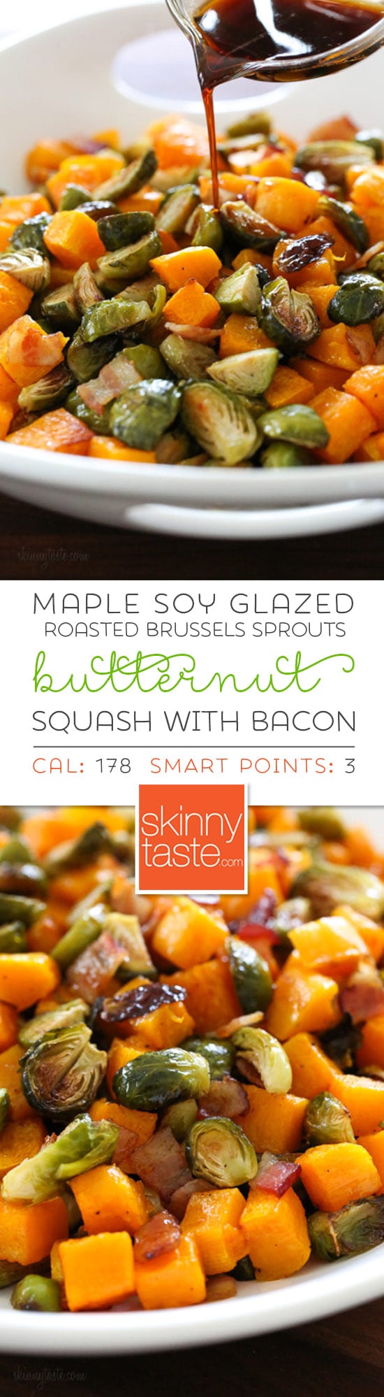 Roasted Brussels Sprouts and Butternut Squash are delicious on their own, but adding bacon and a maple soy glaze makes them over-the-top delicious! Made all on one sheet pan, you can double or triple this recipe to feed a crowd by adding more sheet pans. #maplebrusselssprouts #brusselssprouts #butternut squash
