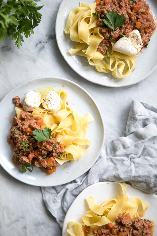 This is the best Bolognese sauce recipe, a staple in my home. It's so easy to make, I always make a big batch for dinner and freeze the rest to use throughout the month – a huge time saver! Making it in the pressure cooker makes this Sunday sauce a dish you can whip up any night of the week!