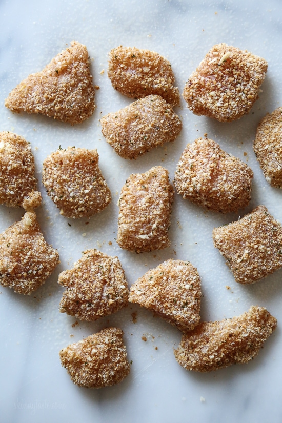 Making homemade Chicken Nuggets in the air-fryer is so much healthier than fast food or frozen nuggets, and so easy to make. Made with chunks of chicken breasts coated in breadcrumbs and parmesan cheese then air fried until golden and crisp. These also happen to be egg-free, so they are also great for kids with egg allergies. 