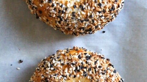 This easy homemade bagel recipe is made from scratch with just five (5) ingredients – flour, Greek yogurt, egg white, baking powder and salt! No yeast, no boiling, no fancy mixer. Bake them in the oven or in the air-fryer!