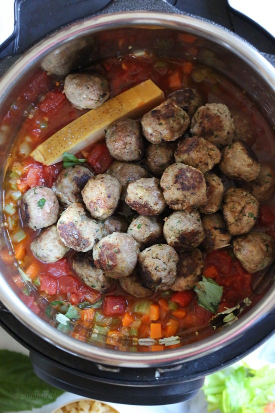Turkey meatballs added to soup in the instant pot