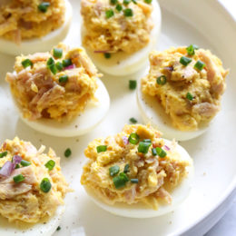 These Tuna Stuffed Deviled Eggs are perfect to pack for lunch or serve as an appetizer!
