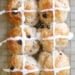 Easy Hot Cross Buns using this easy dough from my Bagel Recipe. No yeast, no boiling, no fancy mixer. Bake them in the oven or in the air-fryer!