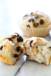 These Yogurt Chocolate Chip Muffins are so moist and high in protein thanks to Greek Yogurt! Perfect to make ahead for breakfast!