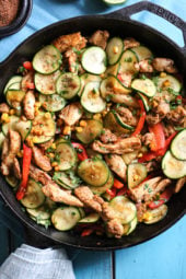 Southwest Chicken Skillet with Corn and Zucchini is the perfect veggie-loaded dinner made all in one pot!