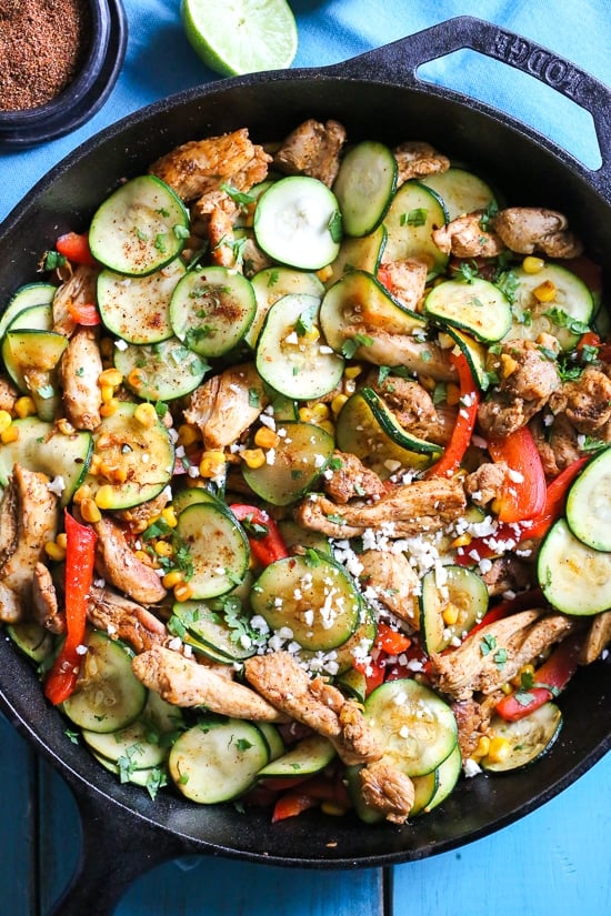 Southwest Chicken Skillet with Corn and Zucchini is the perfect veggie-loaded dinner made all in one pot!