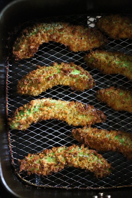 Crispy baked avocado fries coated with crispy panko breadcrumbs with a lime dipping sauce. So fast and easy to make in the oven or air fryer!