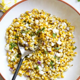 This charred Grilled Corn and Feta Salad is an easy 5-ingredient summer side dish. It goes perfect with anything you're grilling!