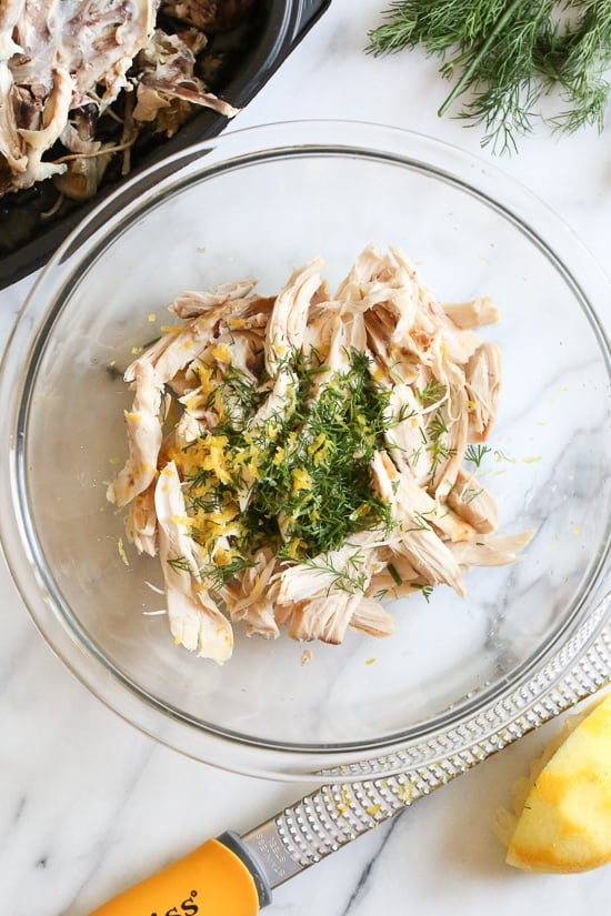 This simple, healthy chicken salad is made with breast meat from a cooked rotisserie chicken, fresh lemon and dill. Fast and easy, and perfect for all diets including low-carb, keto, Whole30, Paleo and of course, Weight Watchers.
