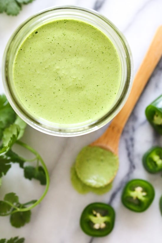 Peruvian green sauce also known as Aji Verde is a spicy bright green condiment typically found in any Peruvian restaurant.