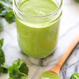 Peruvian green sauce also known as Aji Verde is a spicy bright green condiment typically found in any Peruvian restaurant.