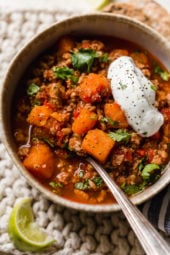 This Turkey Sweet Potato Chili is so good, you might want to double the recipe!! It's made with no beans, but you can of course add them if you wish!