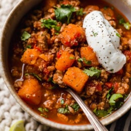 This Turkey Sweet Potato Chili is so good, you might want to double the recipe!! It's made with no beans, but you can of course add them if you wish!