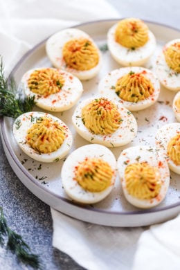 Classic deviled eggs, perfect for Easter, holidays and summer backyard gatherings! This easy and delicious deviled egg recipe is a must!