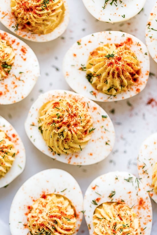 When it comes to making deviled eggs, I keep my ingredients pretty classic, but I love adding little pickle juice to my the yolks for a pop of flavor! Making hard boiled eggs in the Instant Pot will give you perfect, easier to peel eggs every time.