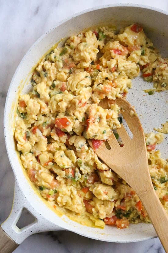 This Colombian classic breakfast dish known as Huevos Pericos made with eggs, scallions and tomatoes is one of my favorite ways to prepare eggs.