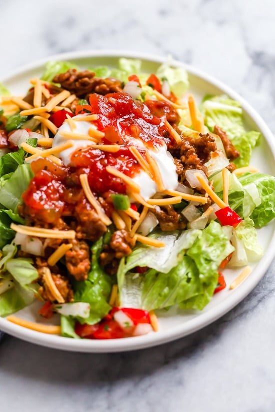 This delicious Turkey Taco Salad is perfect to meal prep, to make ahead for lunch for the week!