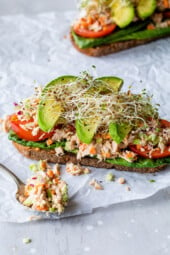 Open Tuna Sandwich with Avocado and Sprouts