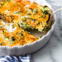 Broccoli and cheese is one of my favorite quiche combinations! This low-carb Crustless Broccoli Cheddar Quiche is light and delicious, perfect for breakfast or brunch (or even a light dinner)!