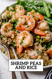 Shrimp peas, rice and green beans