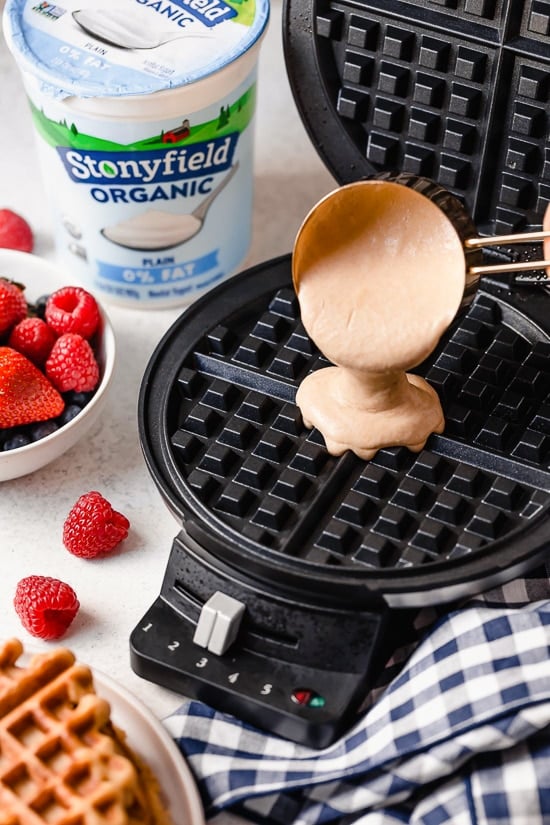 Whip up these protein-packed Yogurt Waffles for breakfast and freeze the rest for easy meal prep!