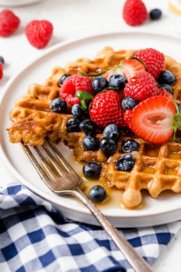 Whip up these protein-packed Yogurt Waffles for breakfast and freeze the rest for easy meal prep!