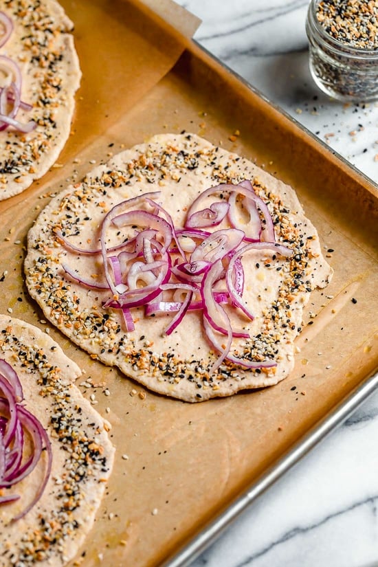 These breakfast pizzas, which are great for breakfast, lunch or breakfast-for-dinner combine two of my favorite foods – lox, pizza dough and everything bagel seasoning!